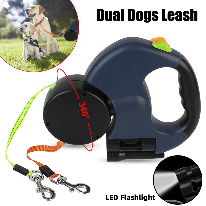 Retractable Dual Leash for Small Dogs – Reflective & Lighted